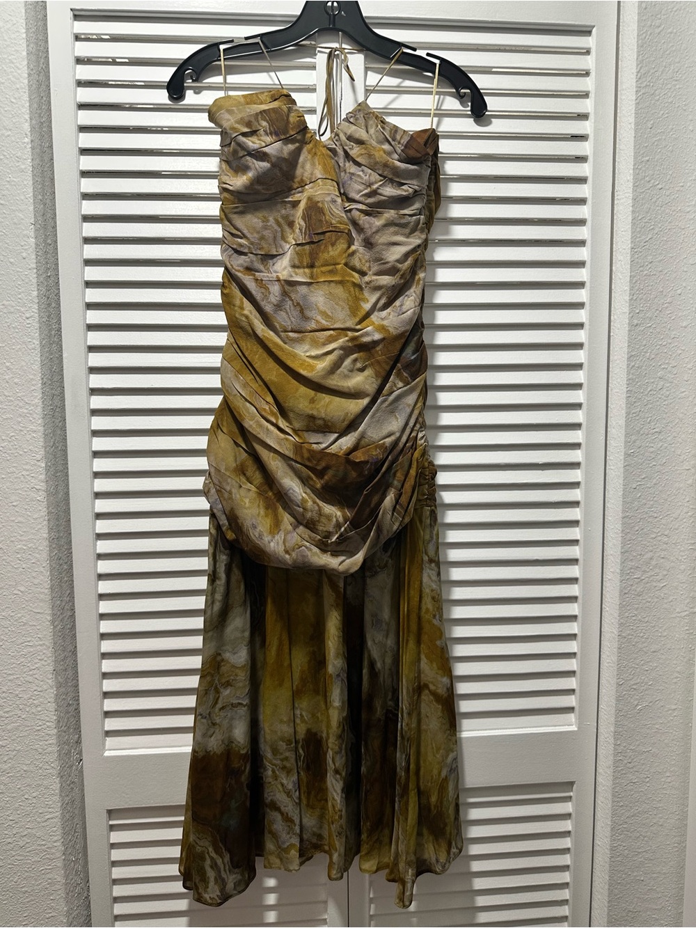 Zara Marbled Silk Maxi Ruched Dress - Picture 2 of 11